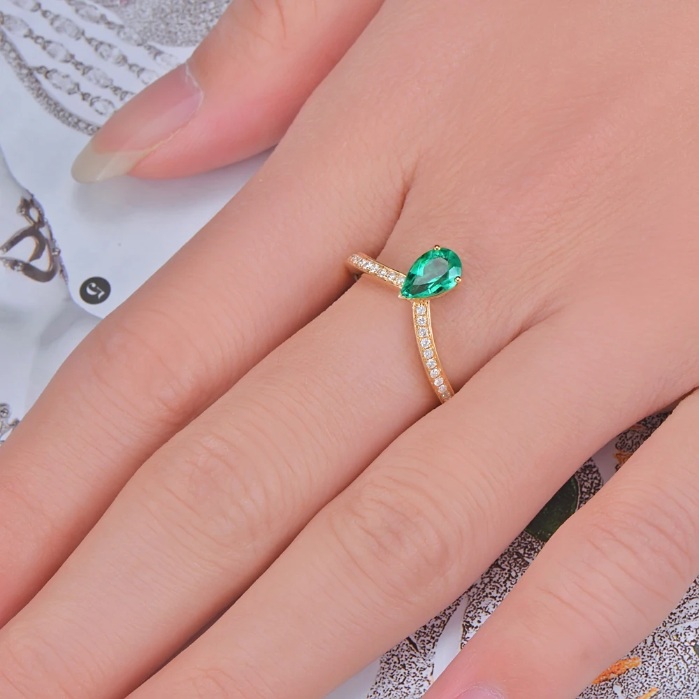 Caimao Jewelry 14k Yellow Gold 0.59ct Natural Emerald and 0.11ct Diamond Engagement Ring | Украшения и аксессуары