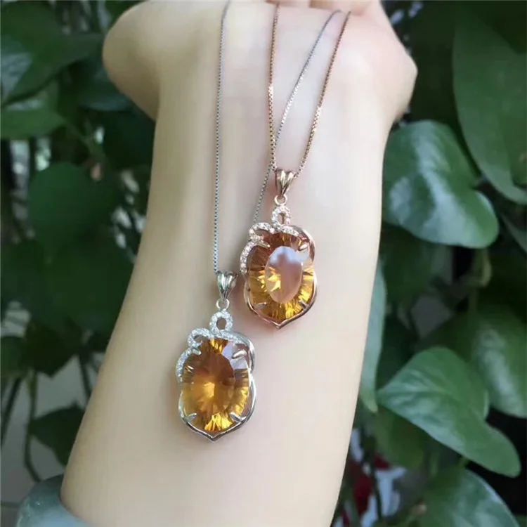 KJJEAXCMY fine jewelry 925 sterling silver inlaid natural citrine female ring + necklace pendant big gem two-piece set | Украшения и