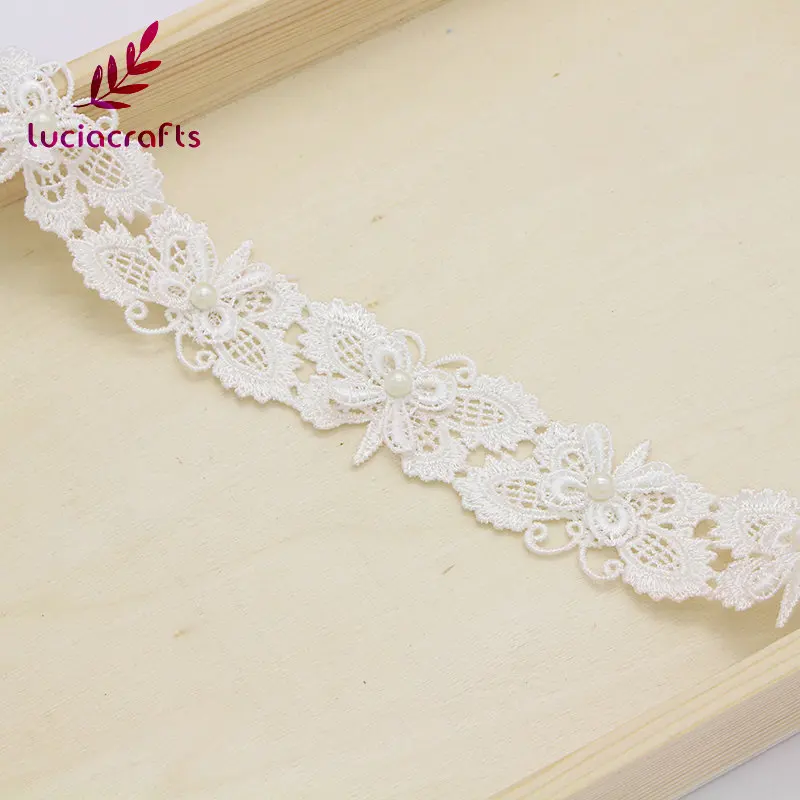 C4 White Lucia ремесла 1 ярд 3 см бисером кружевной ткани отделкой ленты DIY Швейные ручной работы одежда головной убор материалы N0511 - Цвет: C4 White