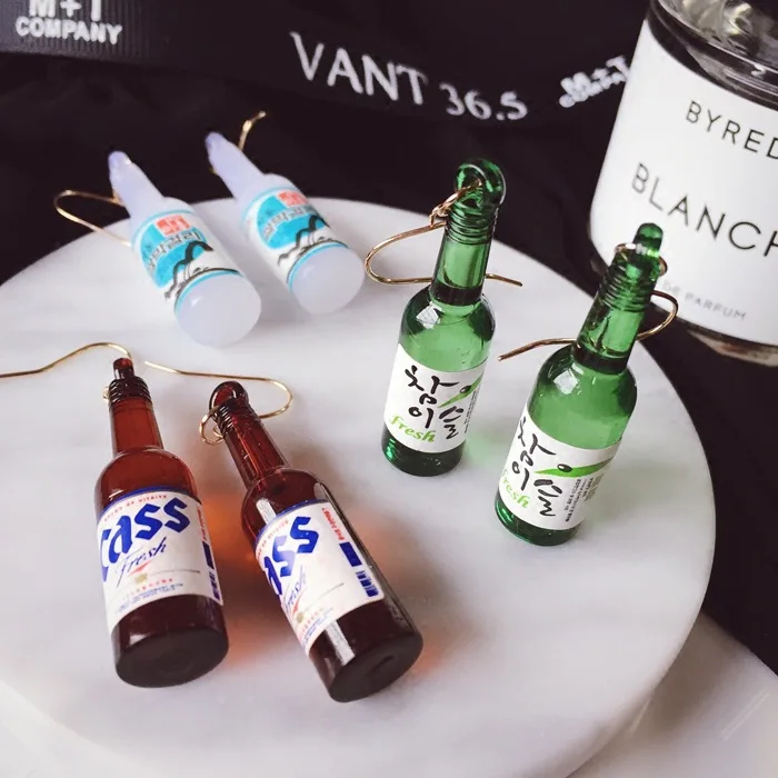 Личность стеклянные пивные бутылки крюк ювелирные изделия женщины oorbellen букле