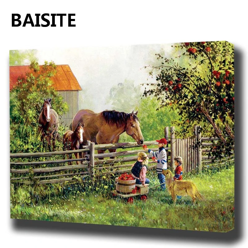 Картина маслом по номерам BAISITE сделай сам в рамке на холсте с животными для