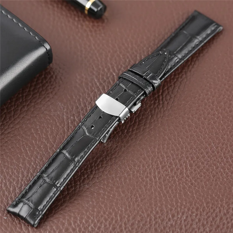 Ремешок для часов HQ из натуральной кожи с крокодиловым узором спортивный черный