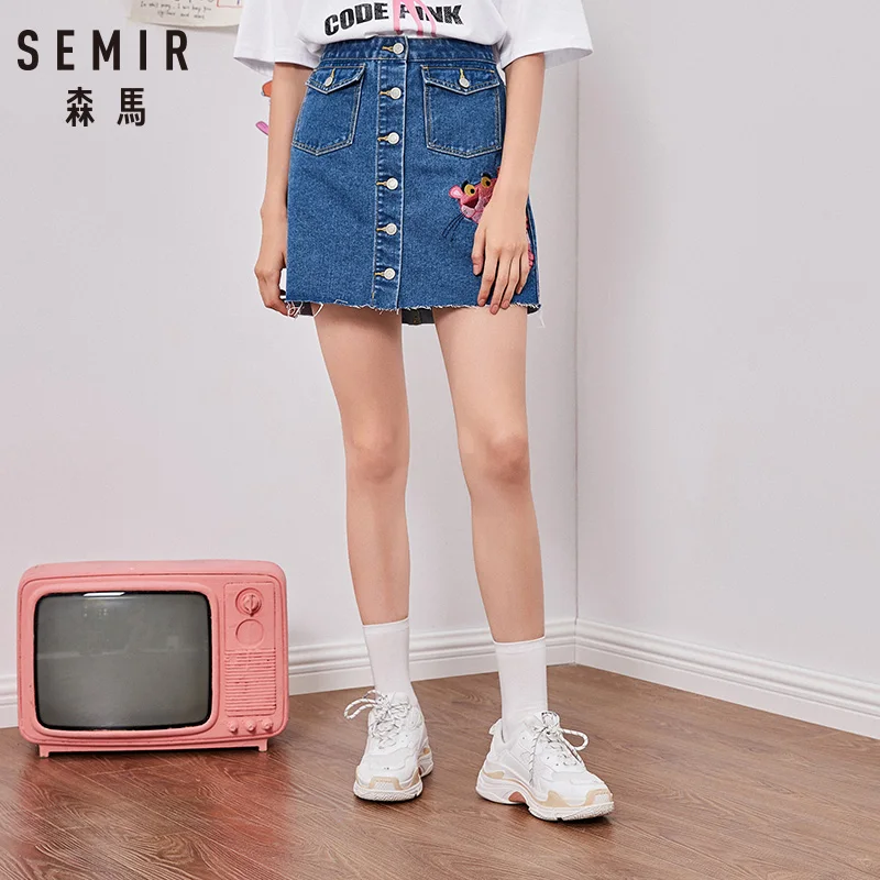 Женская короткая джинсовая юбка с вышивкой SEMIR необработанным краем женская