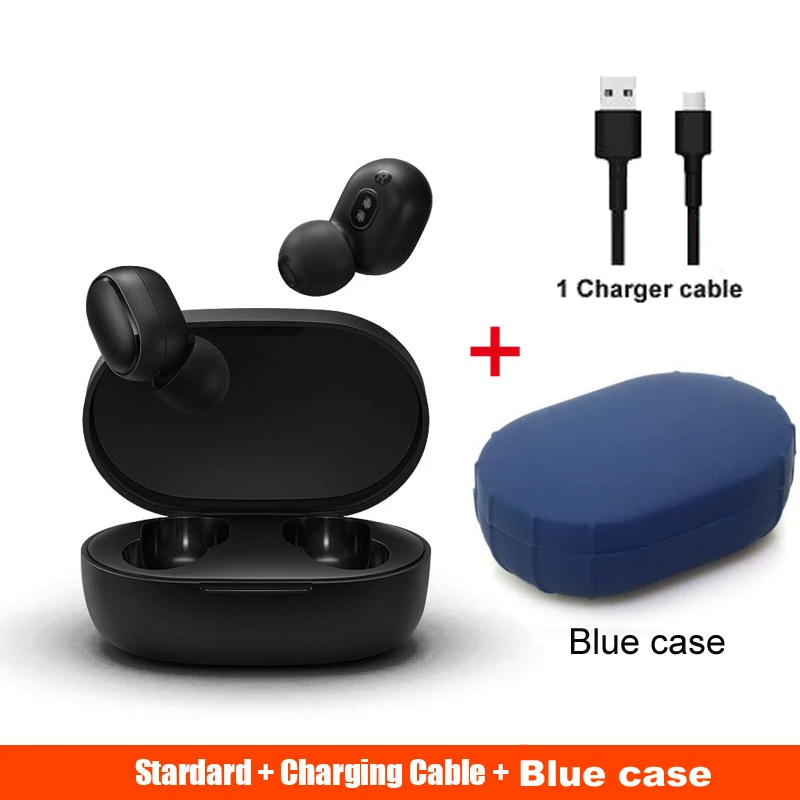 add Blue case cable Xiaomi redmi airdots xiaomi 5,0 tws наушники mi спортивные Bluetooth гарнитуры беспроводные Bluetooth наушники вкладыши головные уборы - Цвет: add Blue case cable