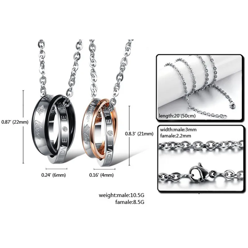 ZORCVENS, новинка, Черное и розовое золото, цвет, любовь, нержавеющая сталь, кубический цирконий, свадебное ожерелье для женщин