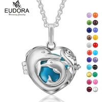 eudora harmony dolphin family heart floating locket cage pendant necklace colorful angel caller sound music ball chime jewelry
