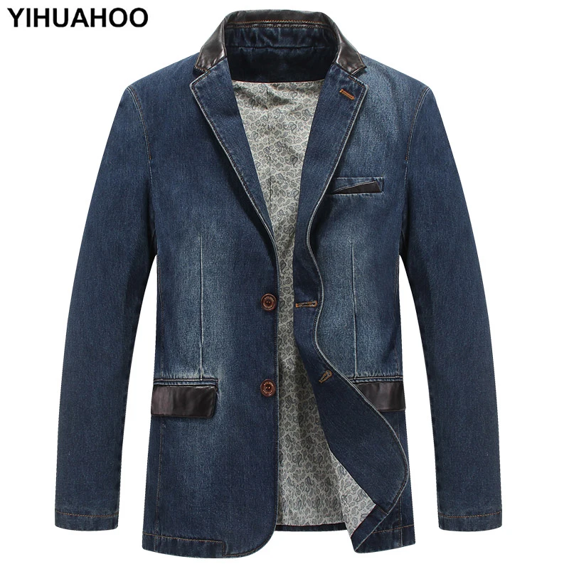 YIHUAHOO Повседневная джинсовая куртка мужская хлопковая 3XL 4XL Мужская брендовая