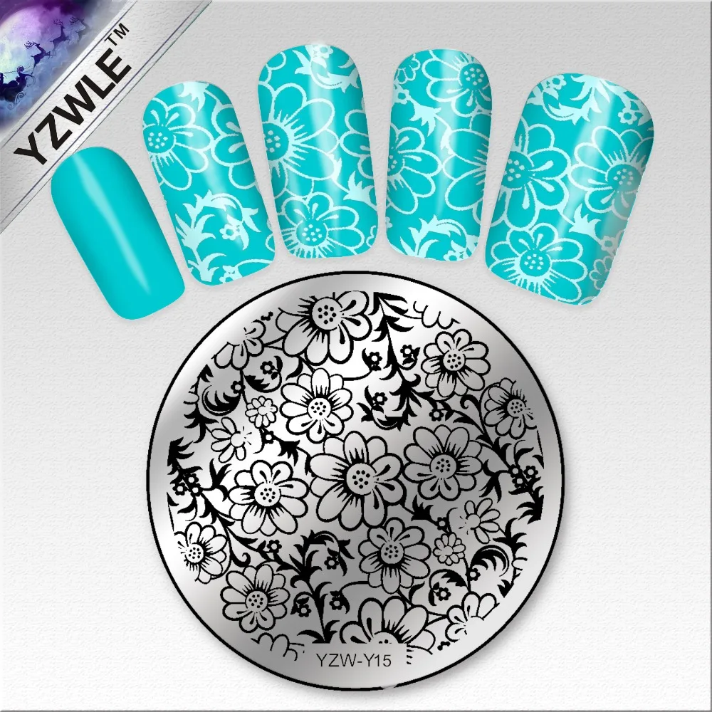 YZWLE 1 Лист Мода Круглый Цветочный Дизайн Nail Art Image Stamp Штамповка Плиты Маникюр