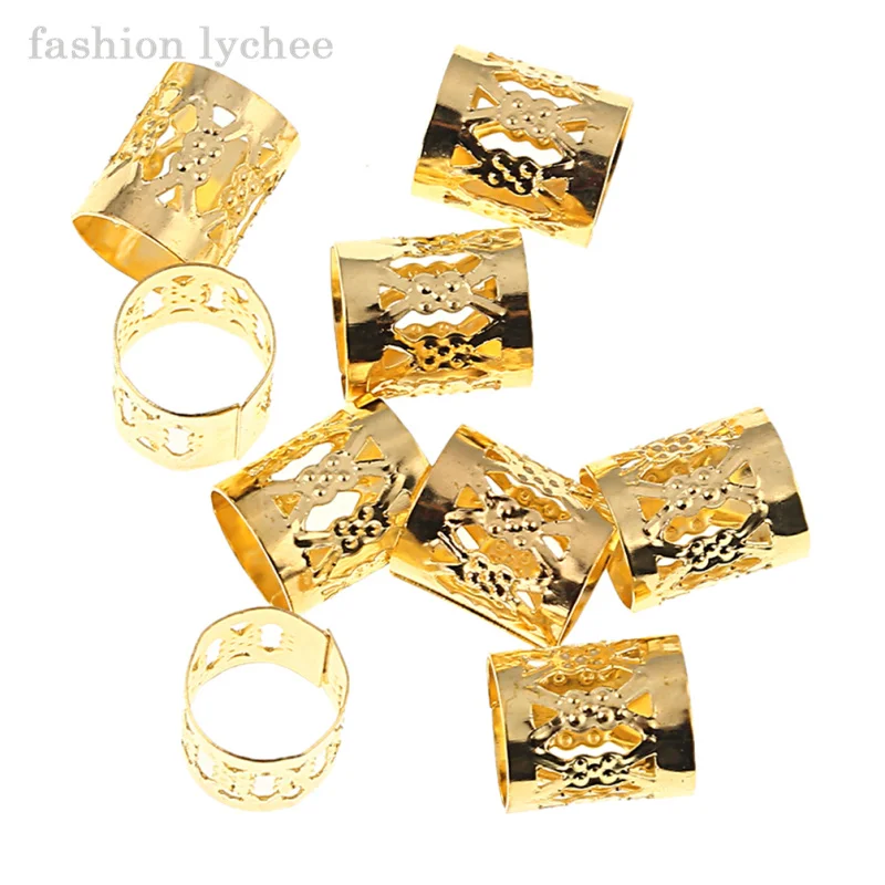 Бусины для волос lychee алюминиевые золотистые серебристые регулируемые 10 шт. |