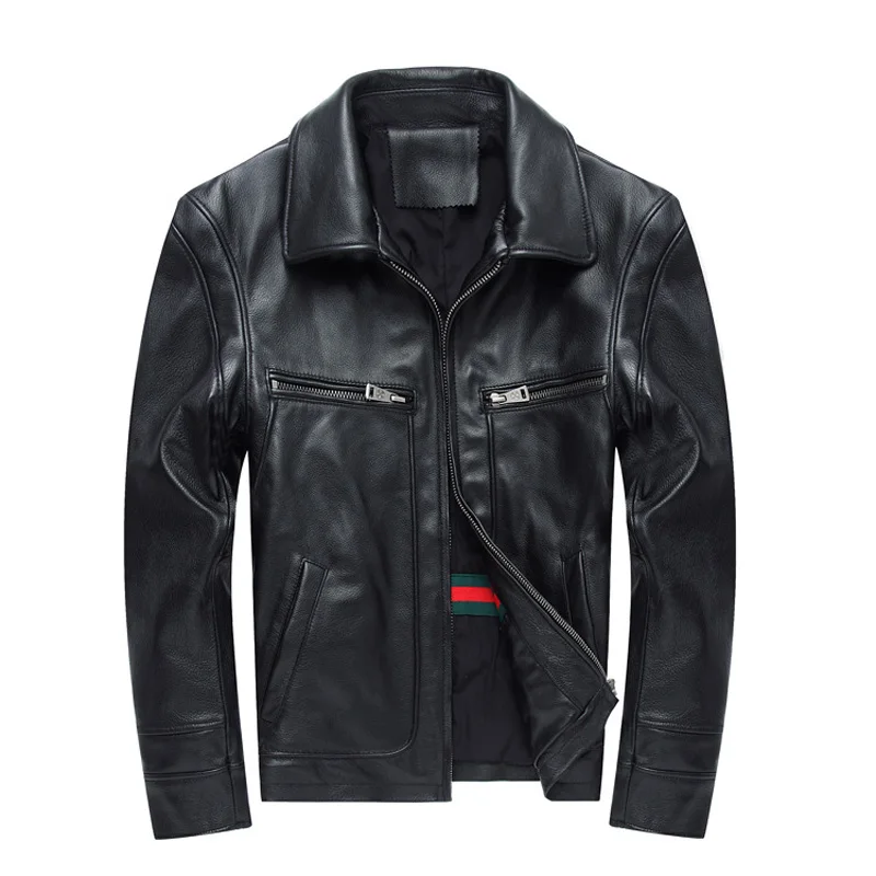 

Free Shipping Motorcycle Jacket Men Leather Jackets 100% Cowhide Genuine Leather Jacket