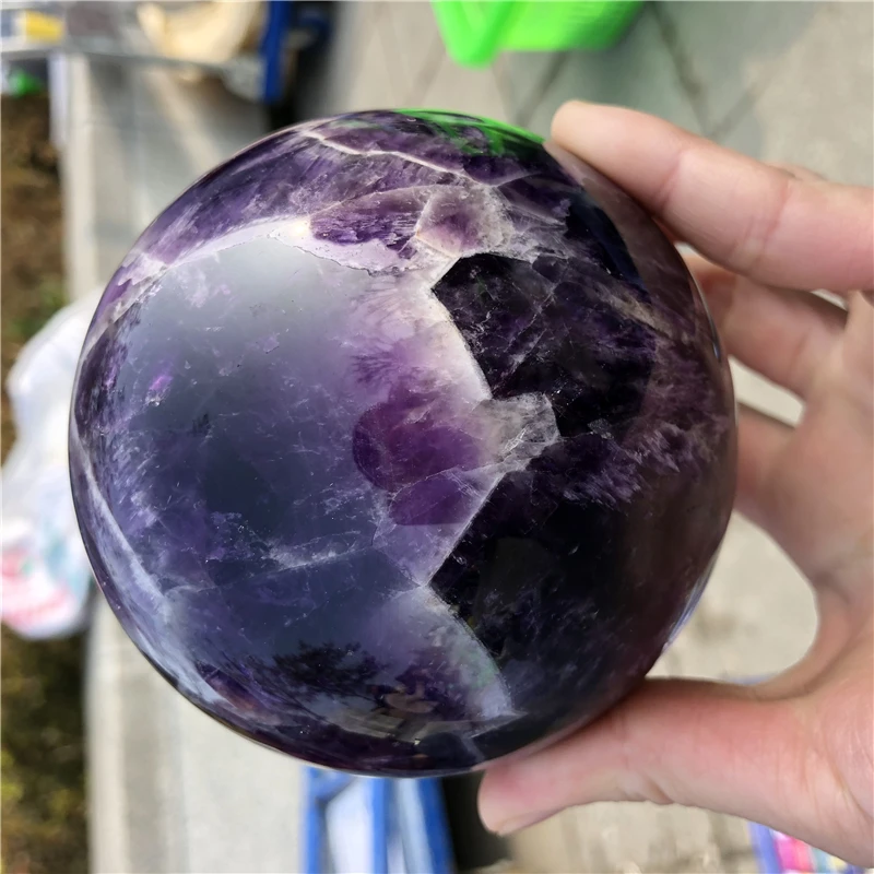 

SW large size top quality high polished Dogtooth amethyst Chevron-Amethyst Banded dream amethyst sphere ball healing about 9cm