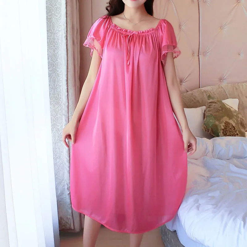 

Ladies Nightgown Soft Crew Collar Short Sleeve Long Sleeping Dress M09