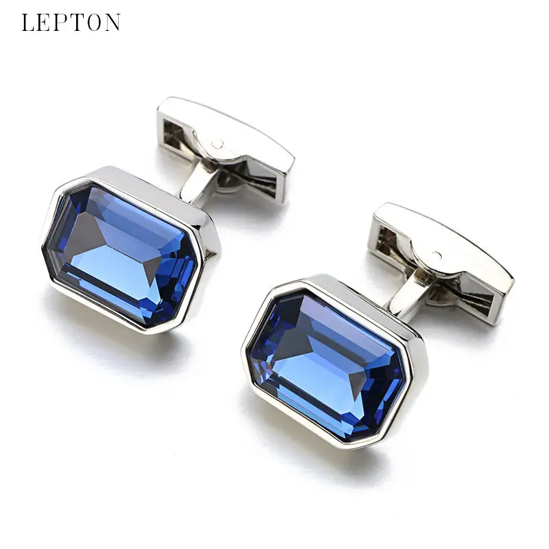 

Newest Blue Glass Cufflinks for Mens Brand High Quality Classic Square Brass Cuff links Men Shirt Cuffs Cufflink Fashion Jewelry