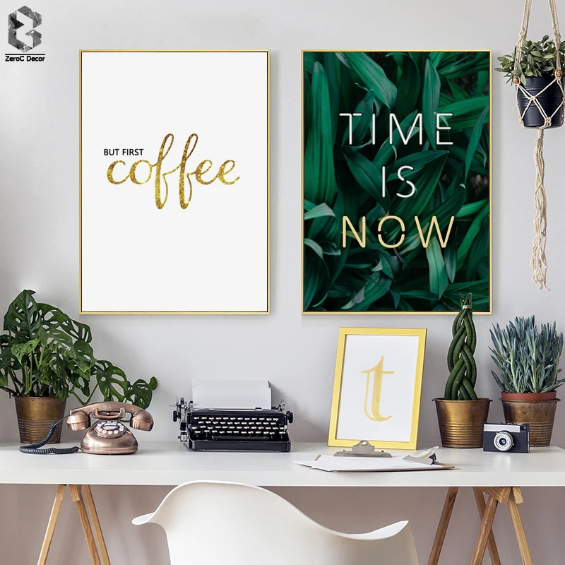 Неоновые плакаты и принты TIME IS NOW листья настенная Картина на холсте зеленое