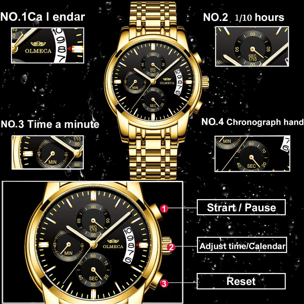 

2018 Relogio Masculino Men Watch Luxury Watches 3ATM Waterproof Clock Chronograph Wristwatch Stainless Steel Band & Leather