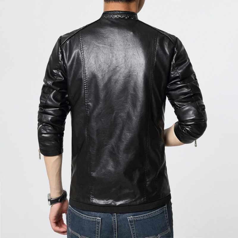 2018 кожаная куртка мужская мода slim fit искусственная кожа для мужчик со стоячим