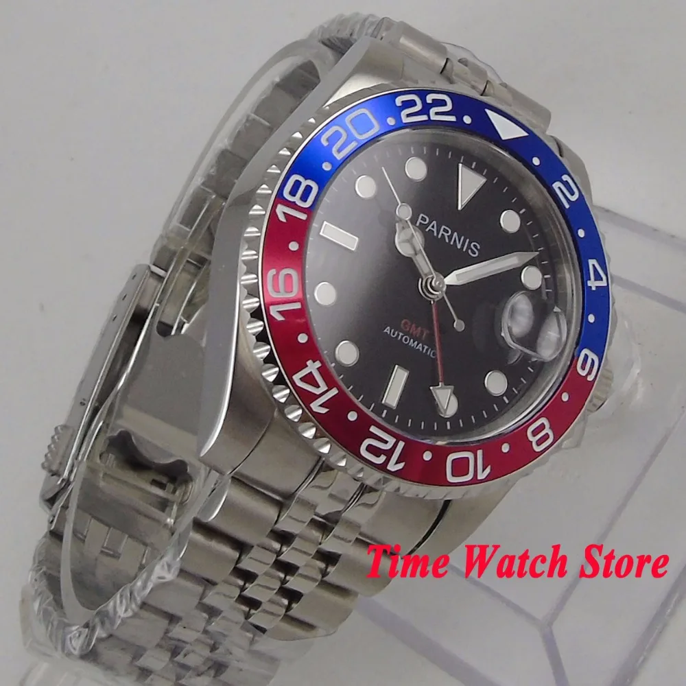 Роскошные мужские часы Parnis 40 мм GMT 3804 автоматические с сапфировым стеклом