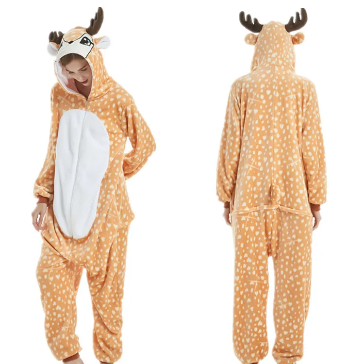 Christmas deer Комплекты пижам для взрослых с животными, пижама с единорогом, стежка, Акула, кигуруми, единороги для женщин и мужчин, теплая Фланелевая пижама с капюшоном - Цвет: Christmas deer