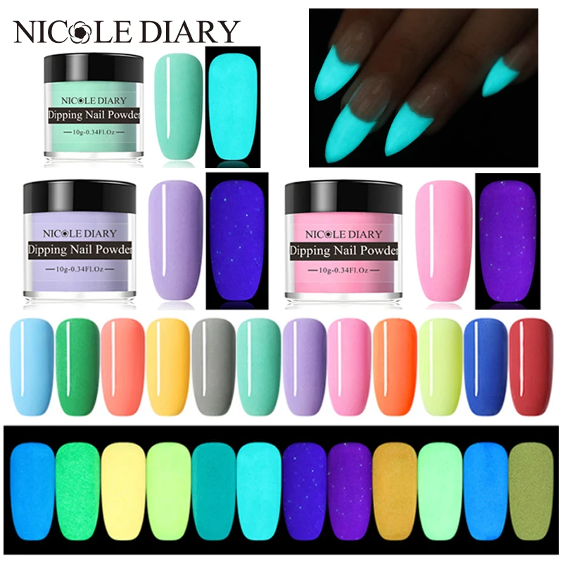 NICOLE DIARY 10 г ночной светящийся порошок для ногтей блестящий пигмент сияющий