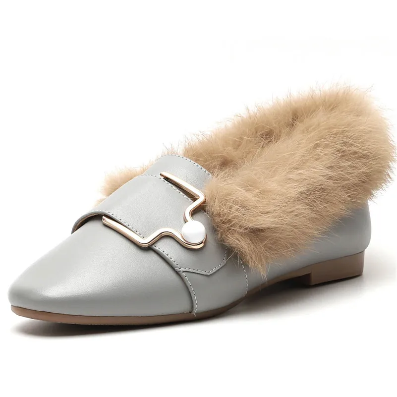 CONASCO Fashion Metal Buckles Med Heels Fur Autumn Winter Party Wedding Shoes Woman Genuine Leather Square Toe Prom Pumps | Обувь