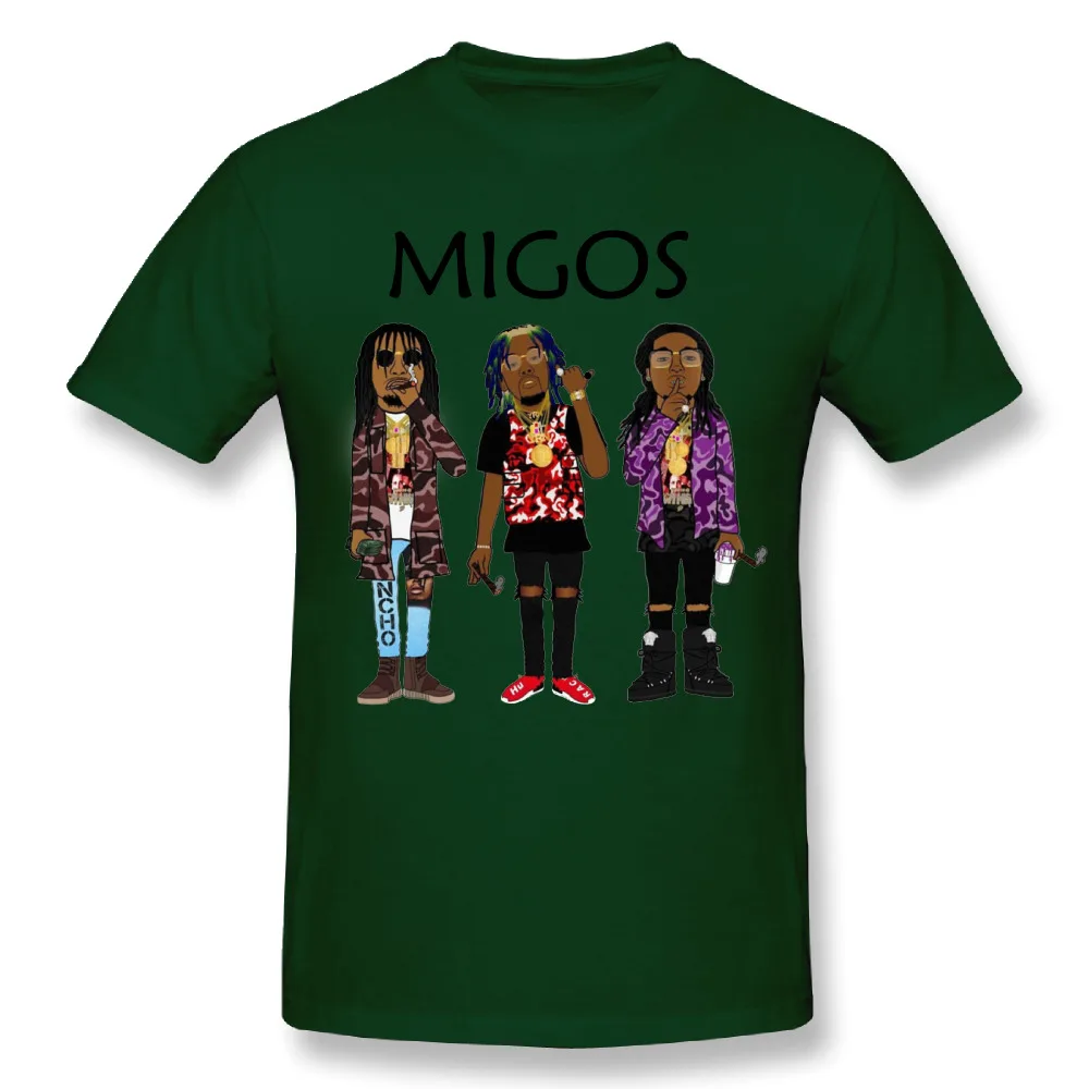 Армейский зеленый Новое поступление мужская футболка Migos популярная хип-хоп Уличная Мягкая футболка - Цвет: Армейский зеленый
