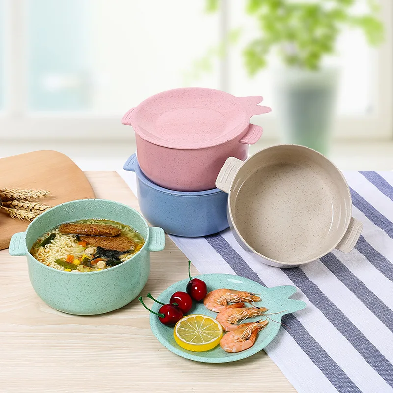 

Portable Household Tableware Wheat Straw Lunch Box Student Cute Plastic Instant Noodles Salad Soup Dinnerware Bento