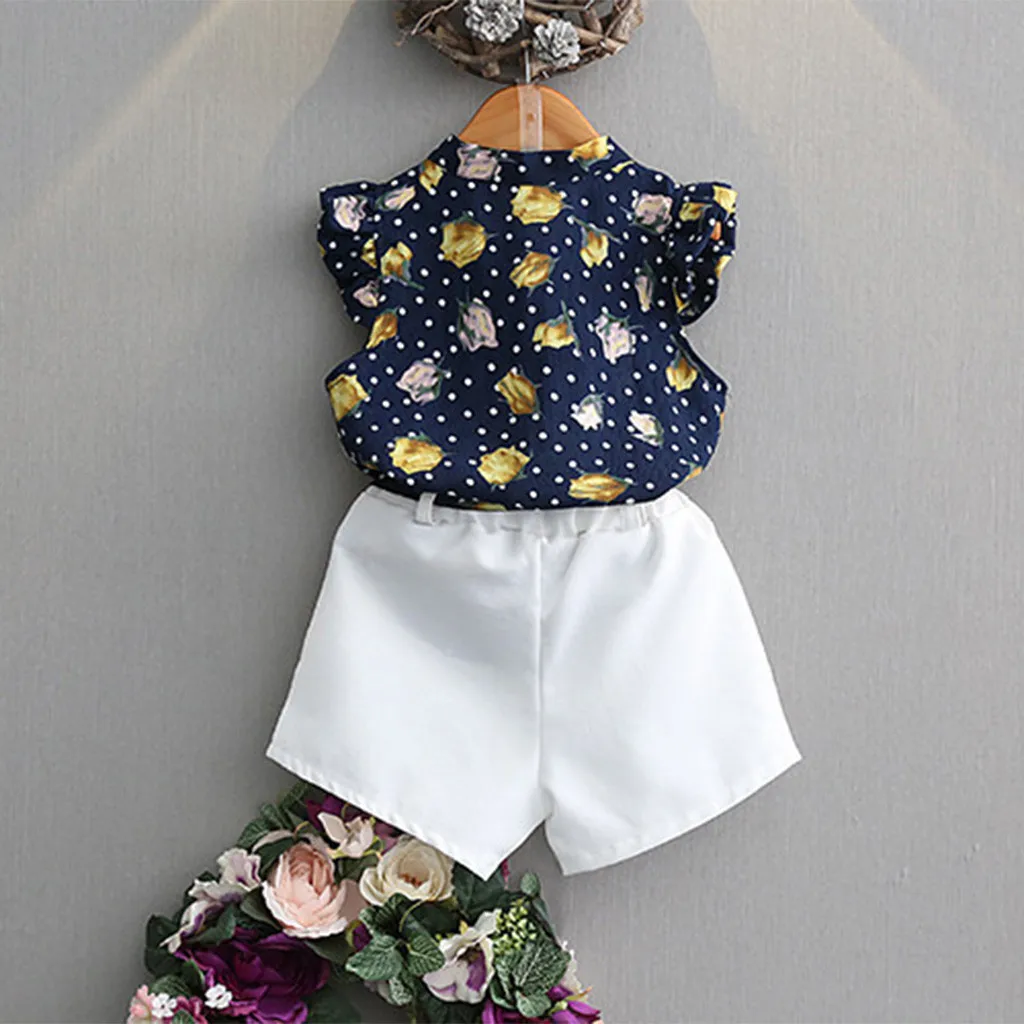 Детские комплекты одежды для маленьких девочек Летняя шифоновая футболка в