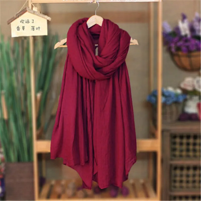 Oversize из хлопка и льна обертывания Макси обычный шарф модные однотонные Платки