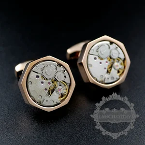 Rose Gold Круглые паровые панк часы движение золото, серебро, розовое золото, пистолет черный цвет латунь Новинка Запонки модные рукава пуговицы рубашка манжеты - Окраска металла: Rose Gold