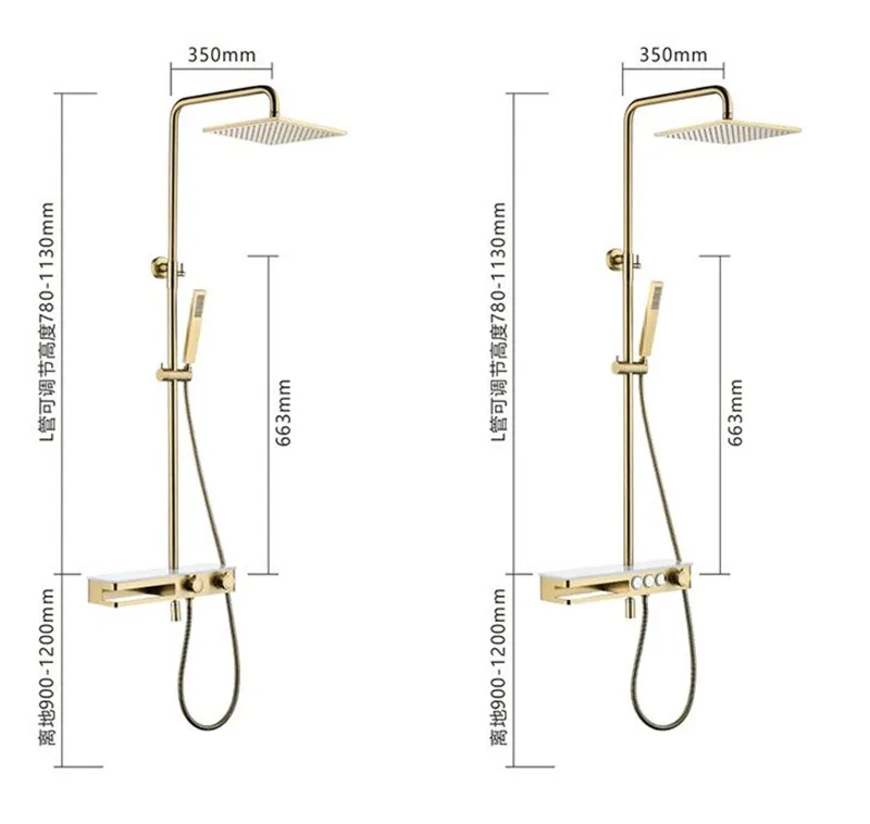 

Bath Shower Faucet Set Gold Brass Shower Mixer Tap Hot & Cold Wall Mounted Shower Faucet Set with Handheld Shower and Shelf