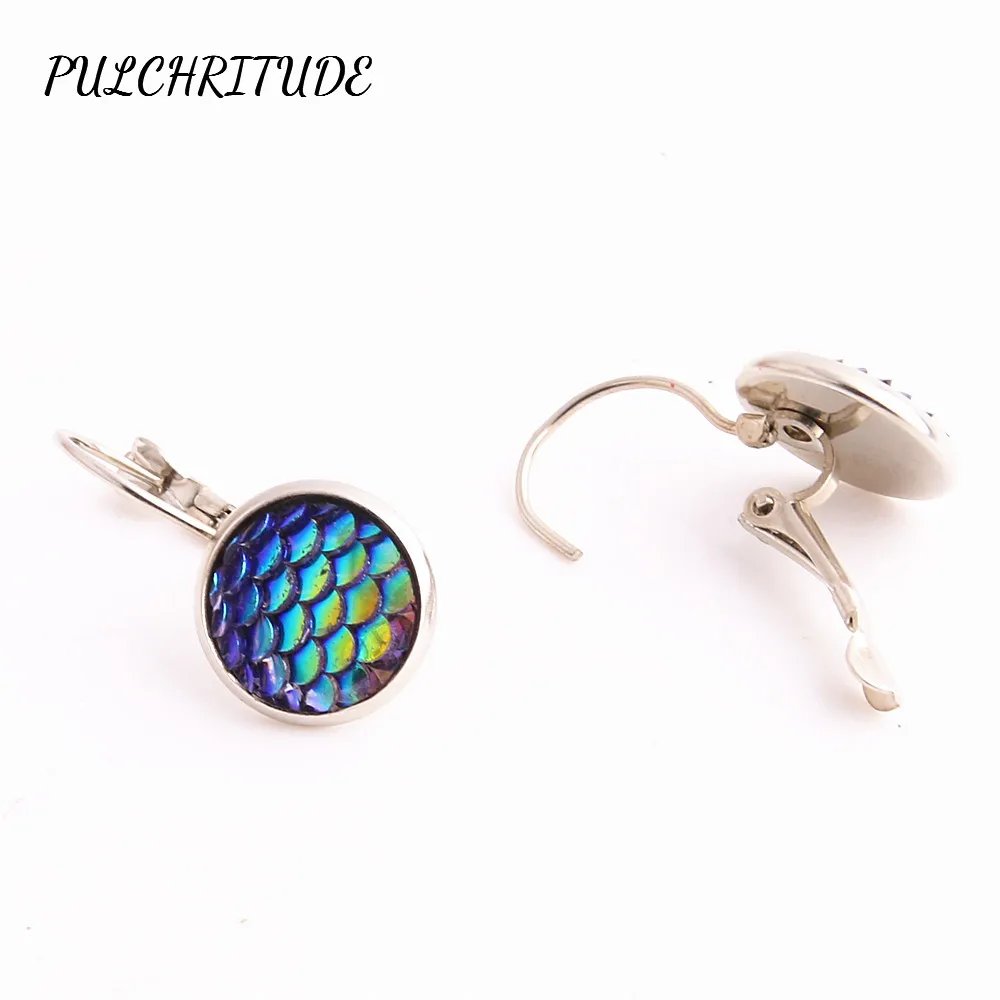 PULCHRITUDE Metal Alloy 6pcs Fit Round 12mm Cabochon Base Earring Back Pendant Colorful Fish Scale Cameo Diy Jewelry Make C1491 | Украшения