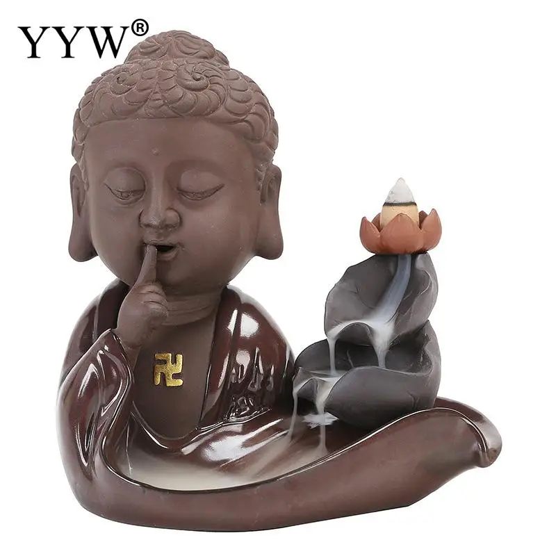 

Buddha Backflow Mini Incense Burner Waterfall Incense Holder Cones Durable Ceramic Home Decor Aroma Smoke Burner Brown Censer