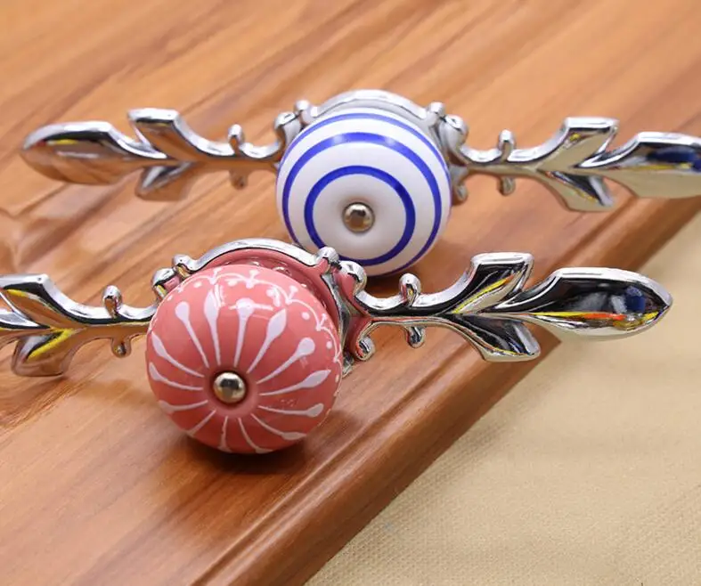 Ручная роспись художественные керамические ручки для шкафа и серебряные