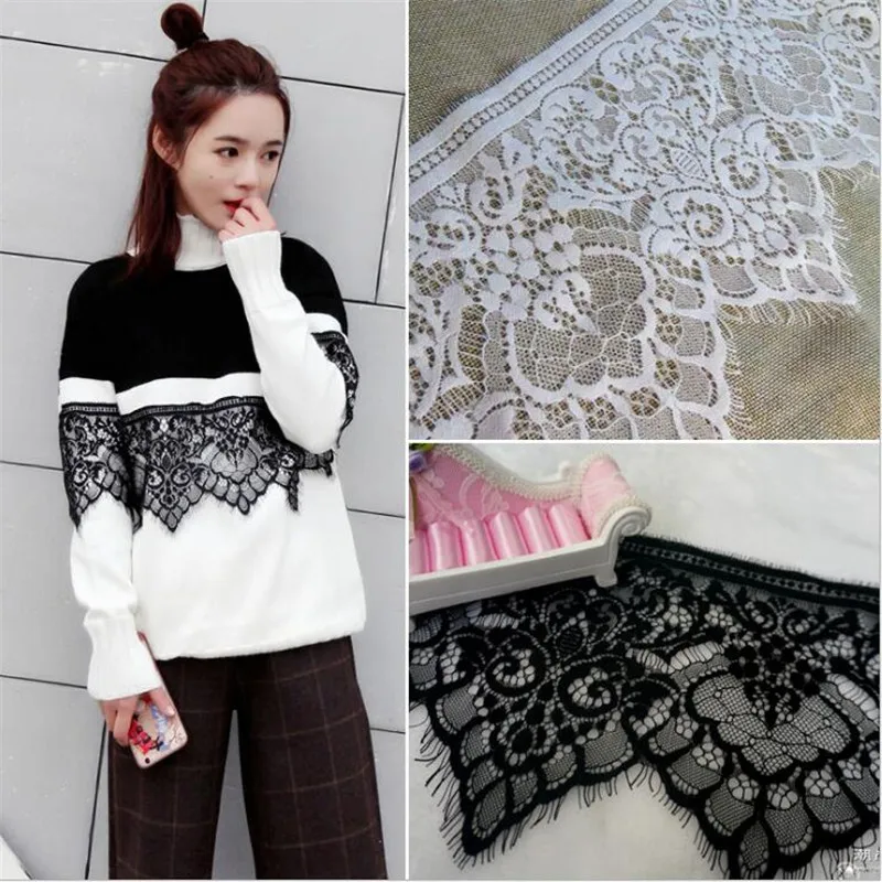 30 ярдов красивые черные белые ресницы с фестонами и цветочным орнаментом