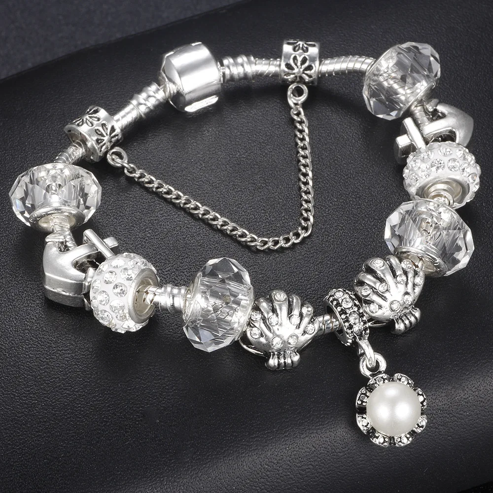 Фото Модные Серебряные Подвески браслет для женщин хрустальные бусины подходят