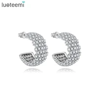 luoteemi 2016 latest full clear cz crystal micro setting half hoop shape stud earrings women fashion jewelry