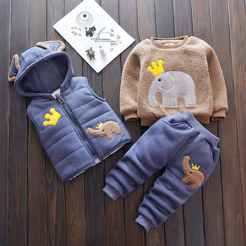 Winter 3Pcs 2019 Baby Kids Winter Clothing Set Newborn Thick Cotton-Padded Clothes Boys Girls 0-3Y Hooded Vest Coat Tops Pant images - 6