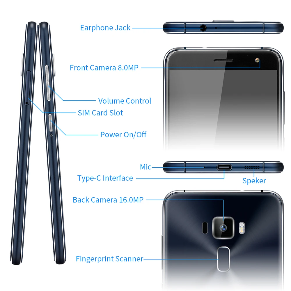 Мобильный телефон Asus Zenfone 3 ZE552KL 4G LTE Android 6,0 5,5 дюймов 1920x1080p 4 Гб ОЗУ 64 Гб ПЗУ Snapdragon 625 OctaCore NFC