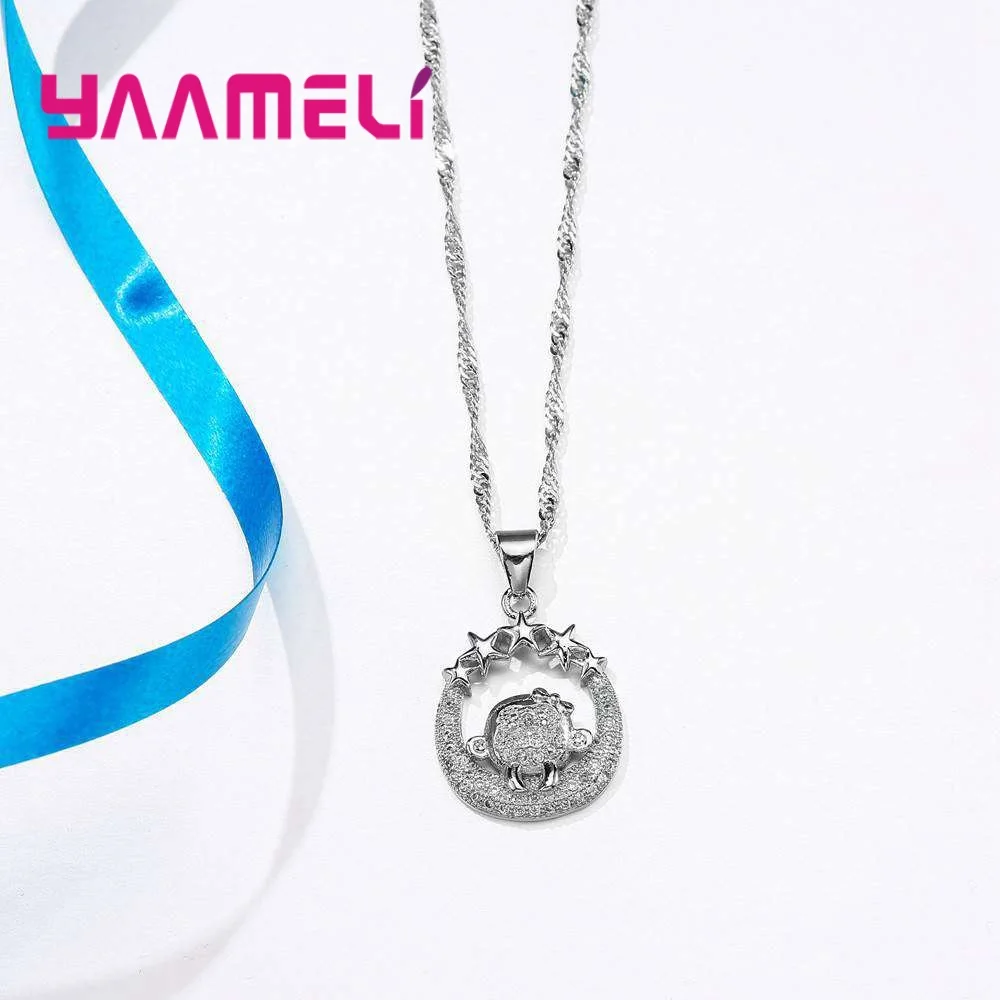 ЯМЕЛ Милый обезьянка формы со звездами 925 Серебряное колье с серьгами Набор женщин девочек Ювелирные изделия День рождения Подарок Высокое Качество