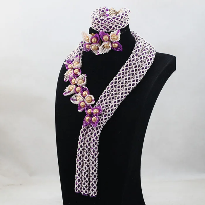 Изящный Белый Фиолетовый Африканский бисер Свадебный комплект ювелирных