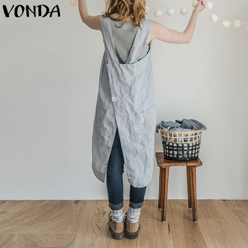VONDA женское платье 2018 летняя хлопковая Vestidos фартук Повседневное свободные
