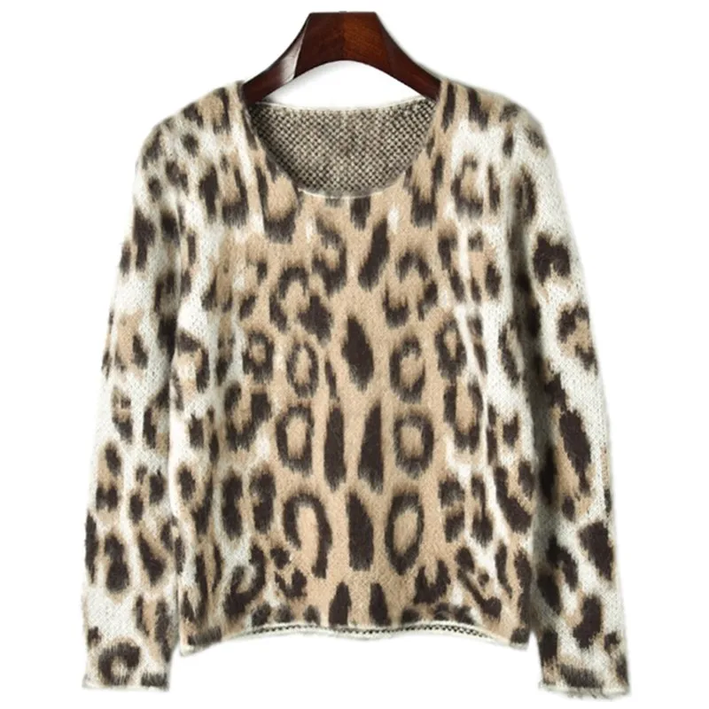 Mohair Knitted Sweater 2018 Winter Fashion Sexy Leopard luxury sweater mujer Women Long Sleeve Pullover Warm femme hiver | Женская