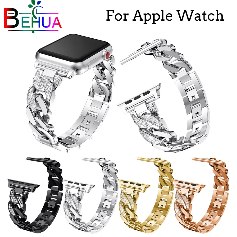 

Strap diamonds Bracelet For Apple Watch 42mm 38mm 40mm 44mm Stainless Steel Band For iWatch 6 5 4 3 2 1 SE Watchband Accessories
