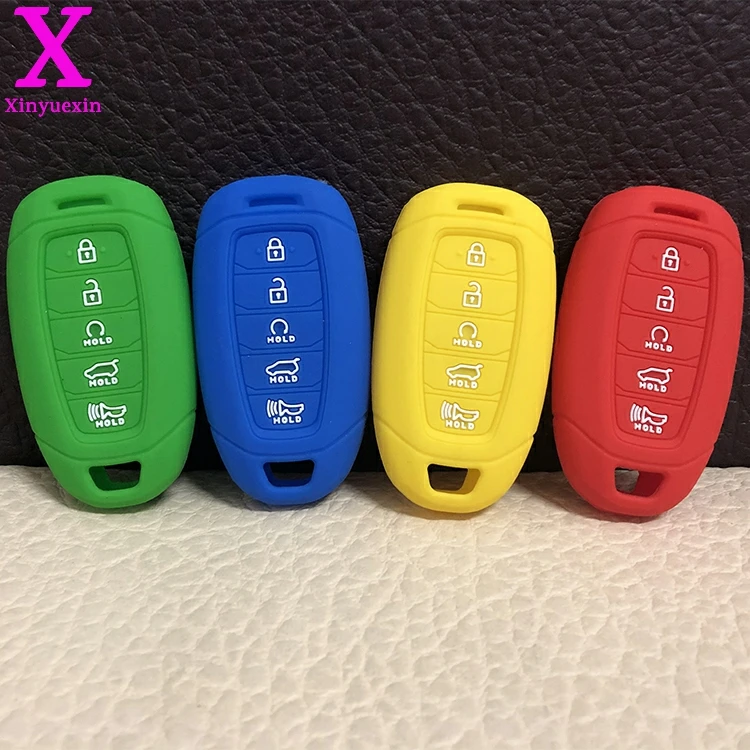 

Xinyuexin Silicone Car Key Cover FOB Case for Hyundai ix35 tucson accent santa fe Solaris ELANTRA Azera 2018 keyless 5 buttons