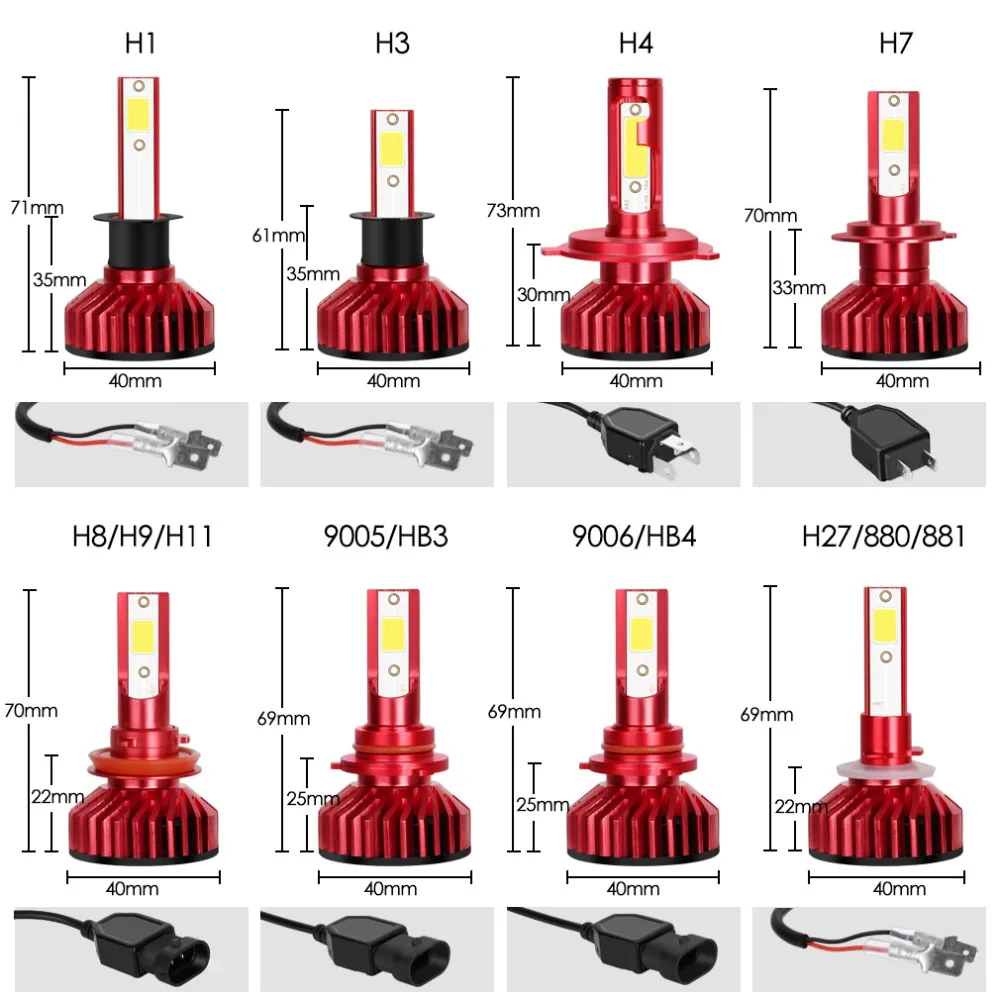 Лампа для автомобильных фар 2 шт. H7 Led Mini H4 H1 H3 H11 H8 H9 HB3 9005 HB4 9006 H27 880 881 6000K 10000LM 50 Вт