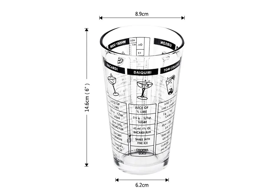 500ml Glass Recipe Mixing Shake Cup with Measurement Boston Shaker Drink Martini Mixer Bartender Bottle Wine Beer KTV Bar Tools