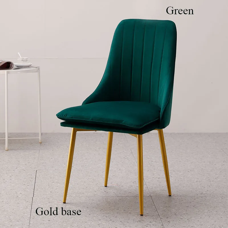 Gold base Green Современный минималистичный губчатый бархат ресторанная мебель стул ресторан современный Pu китайский железный стул деревянный кухонный обеденный стул отдых - Цвет: Gold base Green