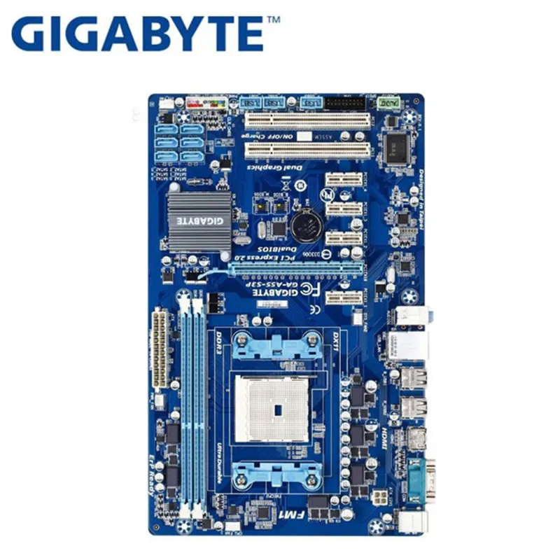 GIGABYTE GA A55 S3P рабочего Материнская плата A75 гнездо FM1 для A8 A6 A4 E2 32G блок питания ATX
