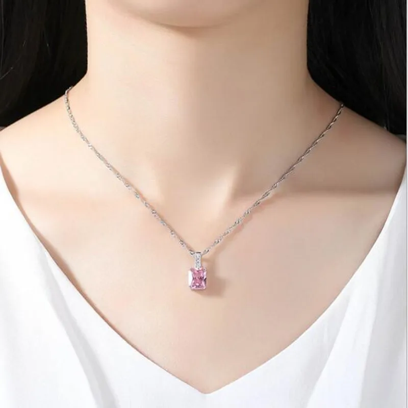 Новый розовый площадь AAA Класс кубического циркония кулон Цепочки и ожерелья Для