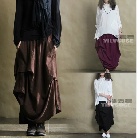 2014 Индивидуальные ассиметричные льняные хлопковые юбки длинные Хлопковые